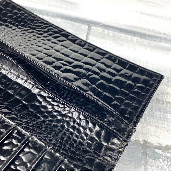 Guess Black Faux Leather Croc Embossed Long Wallet Card Holder Billfold Clutch - Picture 8 of 16